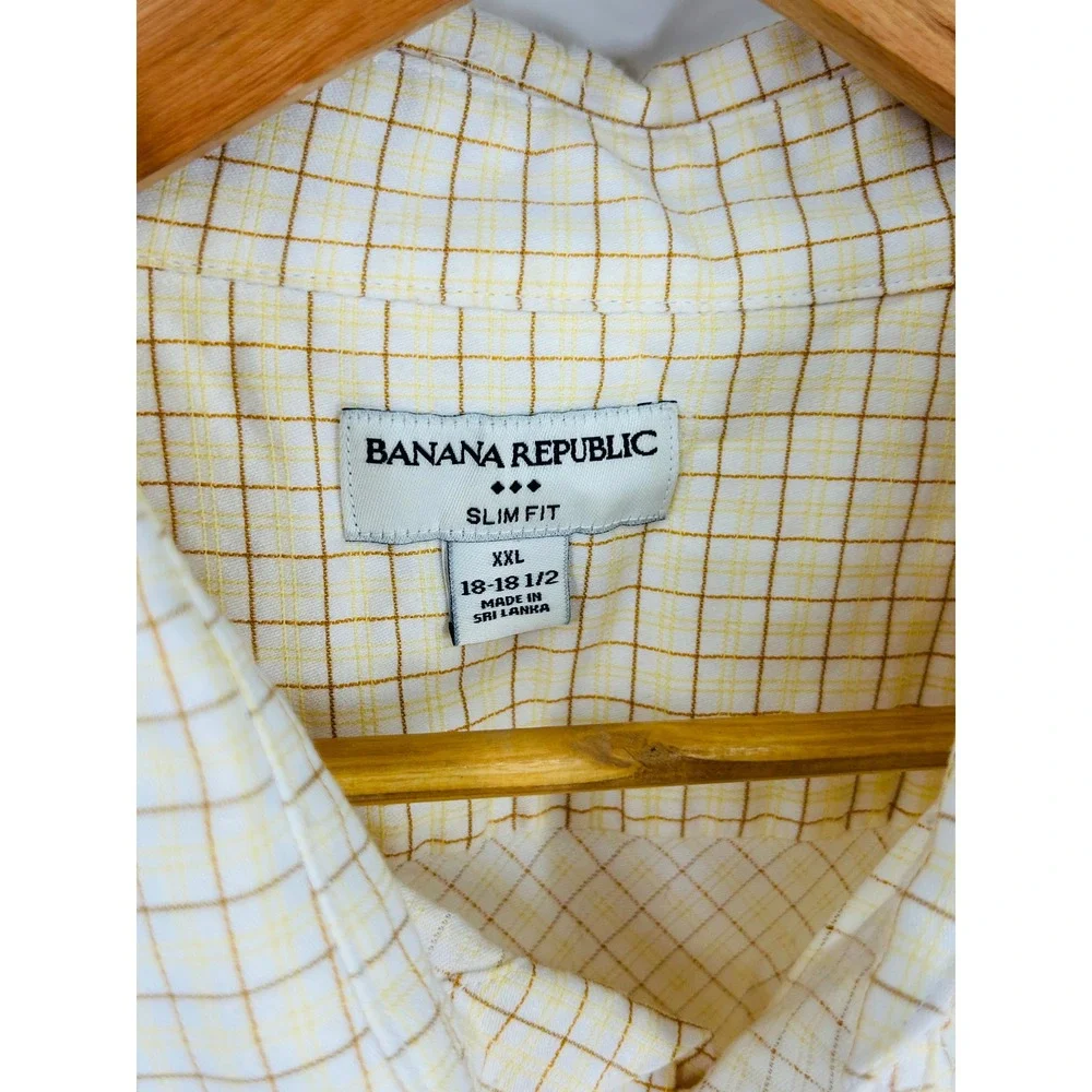 Banana Republic Slim Fit Button Down Shirt Mens XXL Yellow Plaid Long Sleeve
